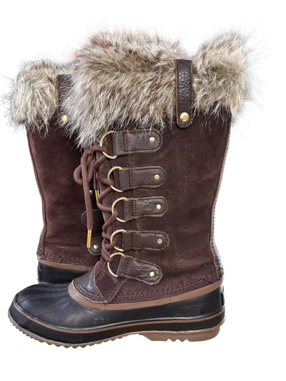 Sorel Brown Faux-Fur Trim Lace-Up Winter Boots
